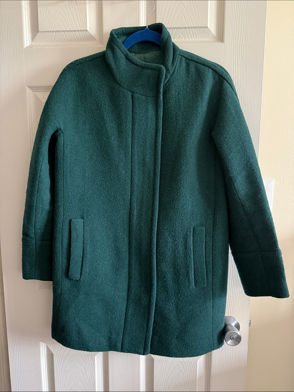 J Crew Dark Green Stand-Collar Wool Blend Coat